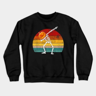 Vintage Funny Halloween Dabbing Skeleton Pumpkin Crewneck Sweatshirt